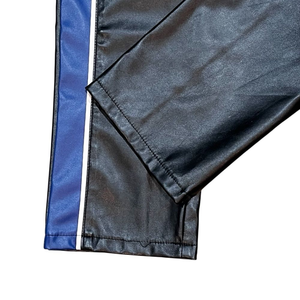 Missguided Black Blue Faux Leather Pants Color Block Goth Moto Edgy Leggings - Picture 8 of 14